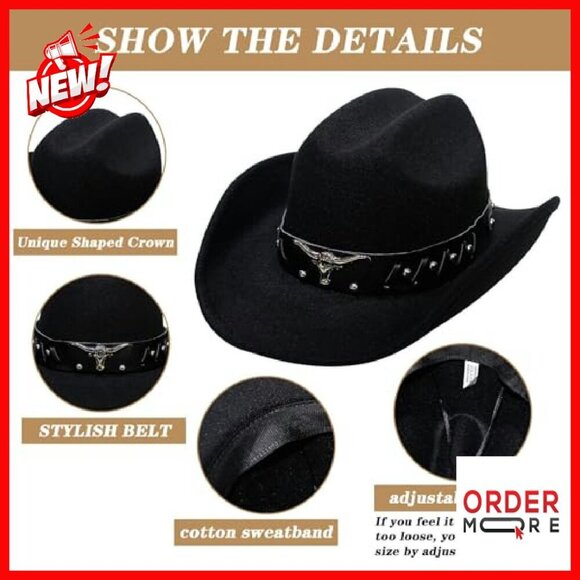 Adjustable Felt Cowboy Hat for Men & Women - Medium/Large Sizes main image 8